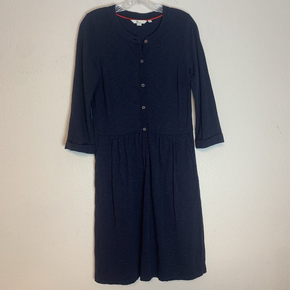 Boden Dress Womens 4R Casual Preppy Classic 3/4 Sleeves 100% Cotton Navy Pockets